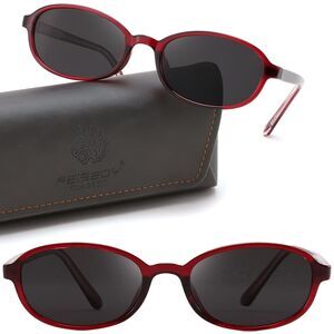 *Case Included* Unisex Red Gray Polarized Oval Retro TR90 Fashion Sunglasses